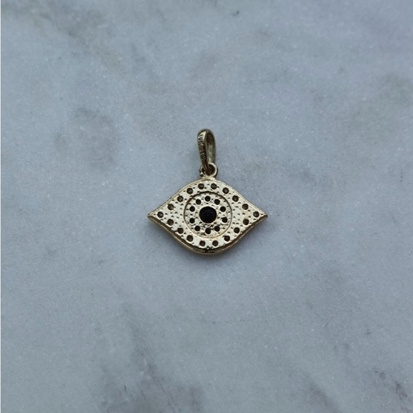 Black, Blue and White Cubic Zirconia Evil Eye Pendant in 10K Solid Gold - Picture 6 of 7